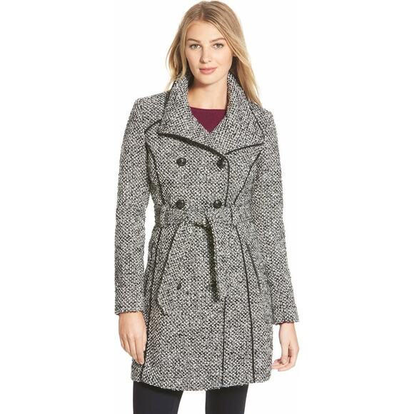 GUESS Houndstooth Black & White Button Up Coat – Medium - Picture 2 of 15